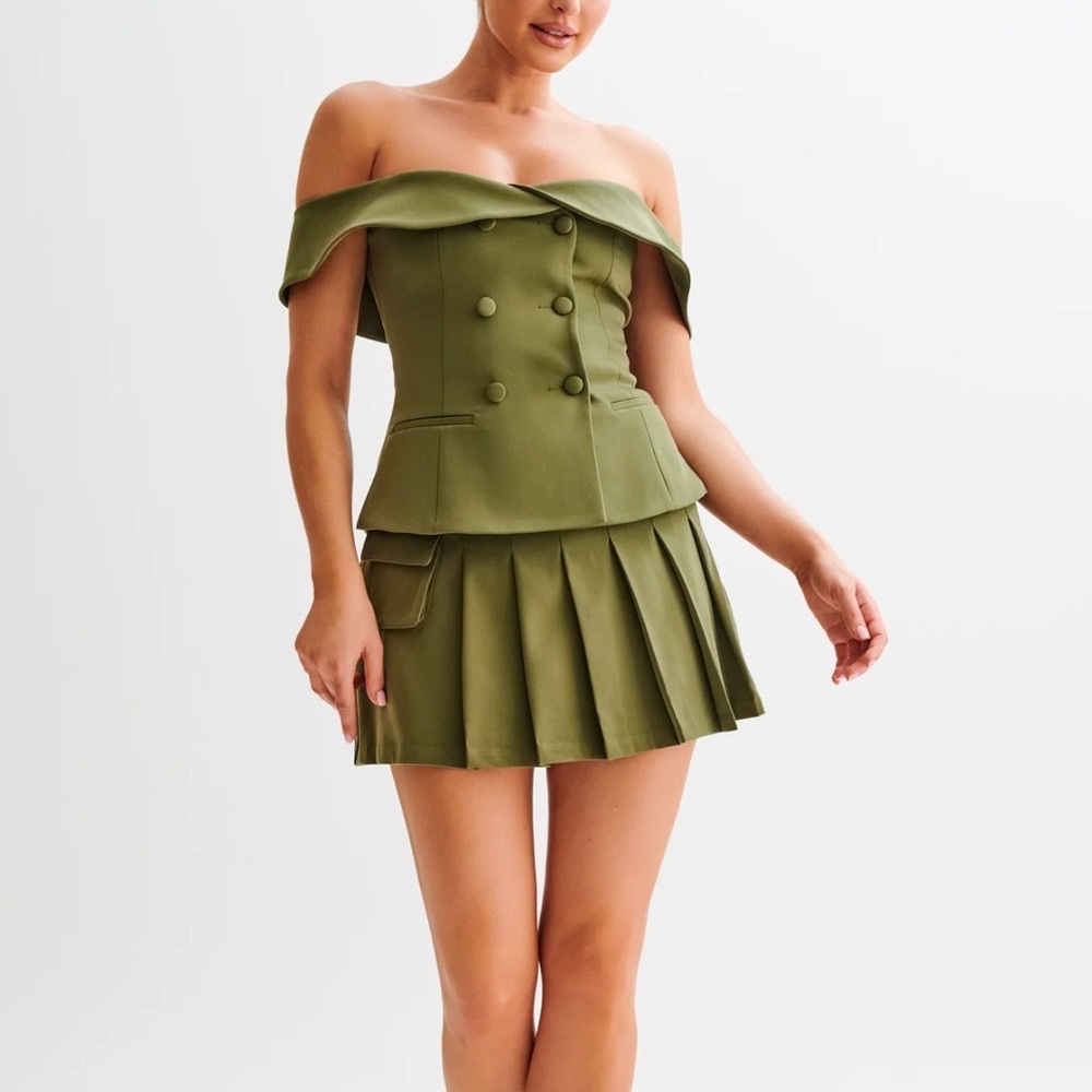 Meshki Krista Strapless Suiting top in Military Olive
